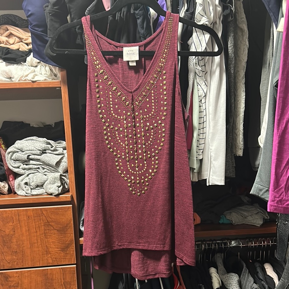 Knox Rose Red and Gold Embellished Tank Top